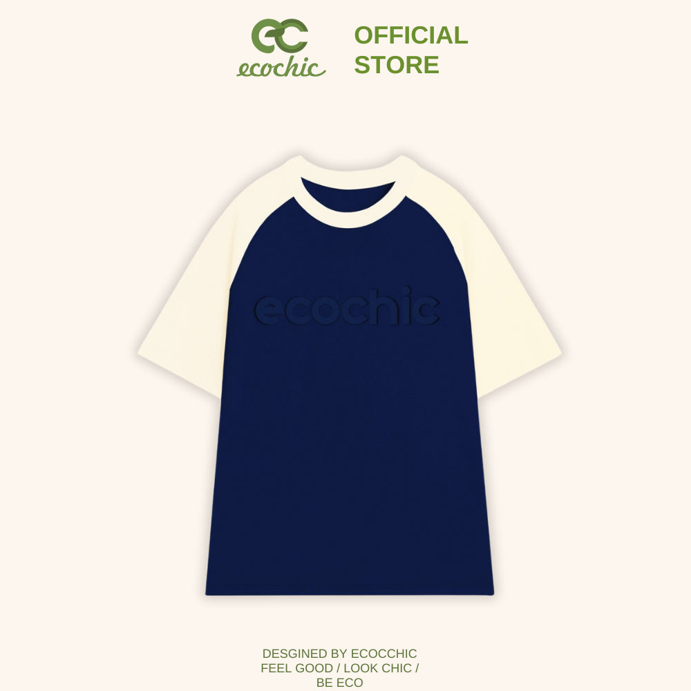 ECOCHIC EMBOSSED WORD RAGLAN T-shirt Local Brand Genuine Unisex Loose Form Oversize Premium Cotton 100% B022 