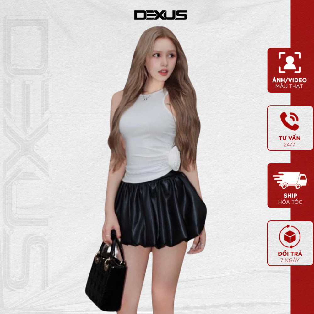 Women's High Waist Flared Leather Skirt Sexy Pumpkin Short Skirt Extremely Hacked Shape_CV70098