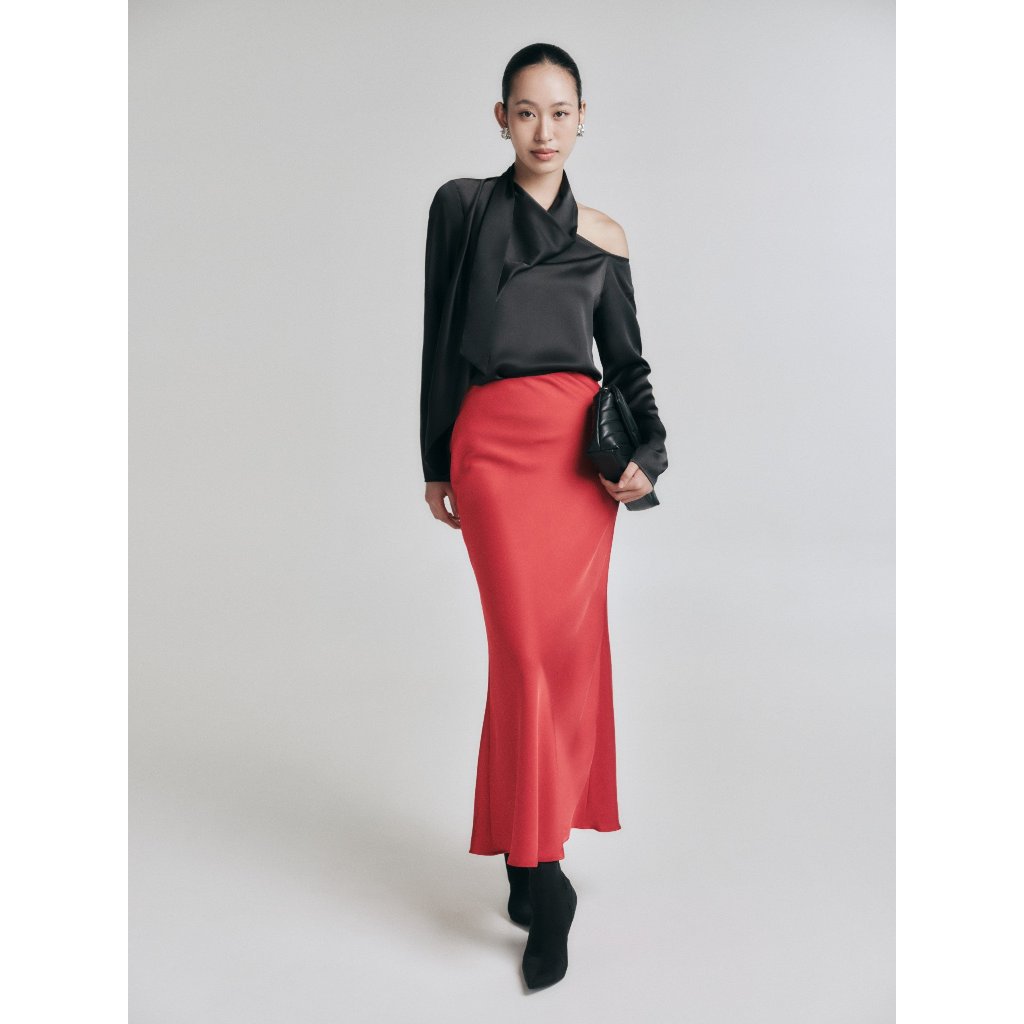 MONO TALK American silk midi skirt with high-quality silk lining, slightly flared A-line silhouette MCS23W-B10009TK