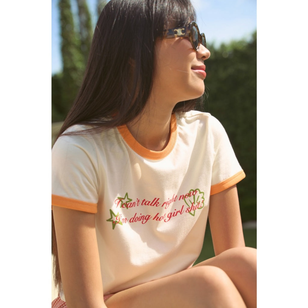 LIBÉ WORKSHOP - Baby tee shirt with letter print and cream orange border