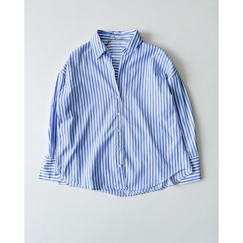 Women's Wrinkle-Free Blue Striped Loose Shirt for Work and Play Donia | 3875 | Lana Official