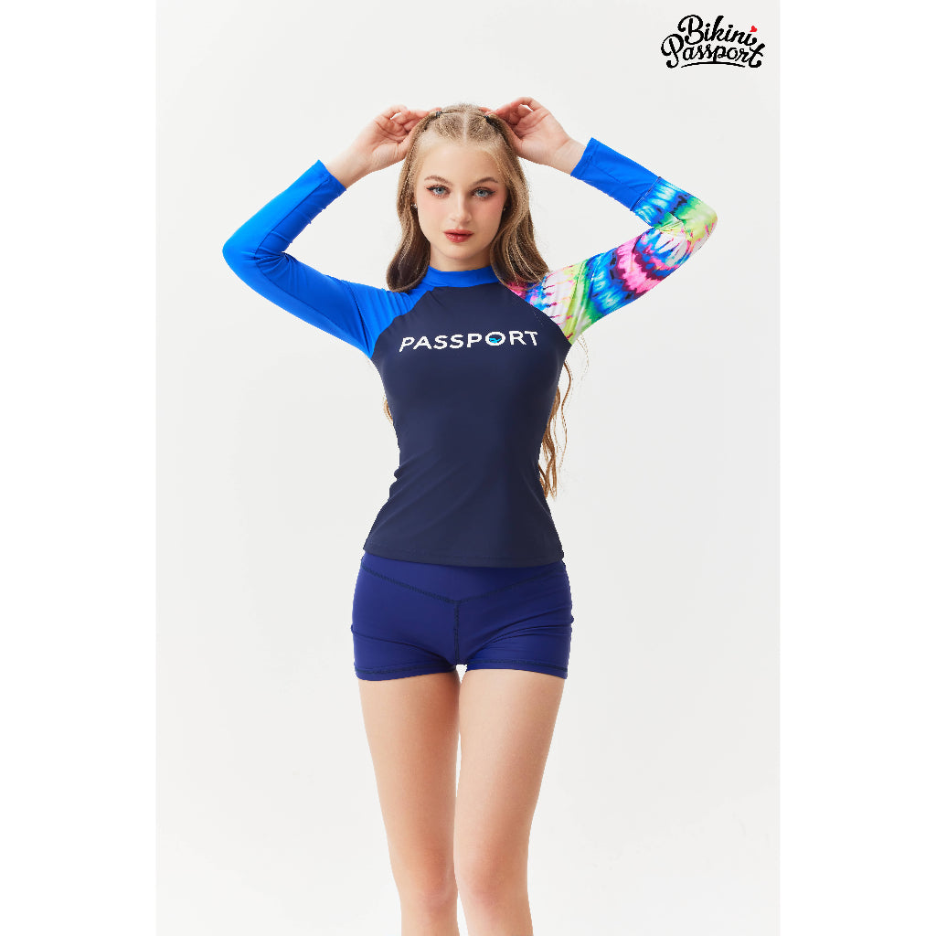 Women's ODD BIKINI PASSPORT swimsuit with long sleeves - navy blue - BS317_NV