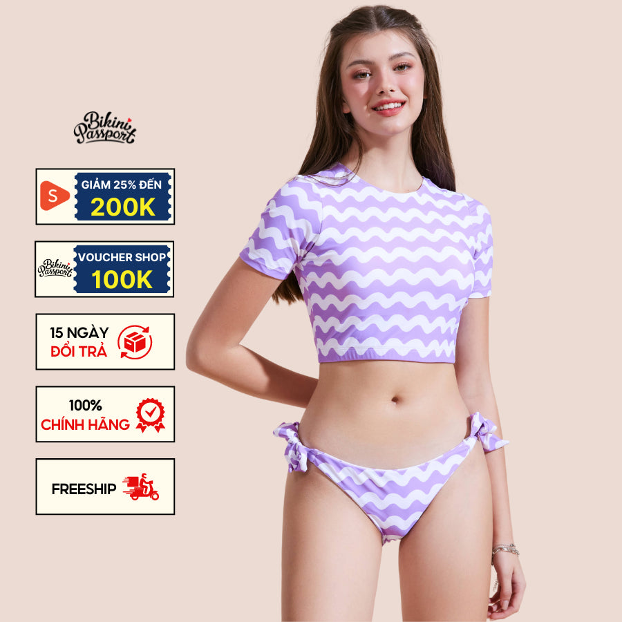 Đồ bơi Nữ BIKINI PASSPORT kiểu Hai mảnh áo tay ngắn cutout sau lưng - màu Tím - BS472_PP