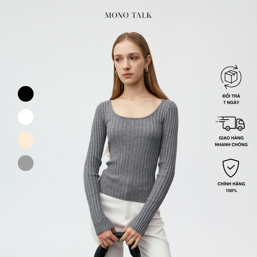 MONO TALK 100% rabbit wool sweater with ribbed round neck and stripes MCS23W-T30004TK