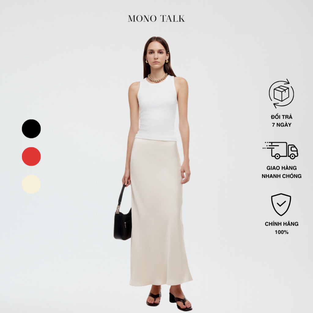 MONO TALK American silk midi skirt with high-quality silk lining, slightly flared A-line silhouette MCS23W-B10009TK