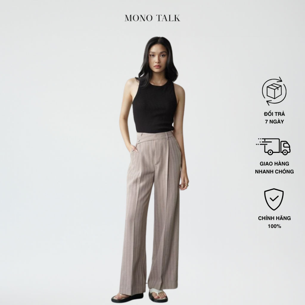 MONO TALK striped straight-leg pants with pleated straps MCS22S-B30008TK