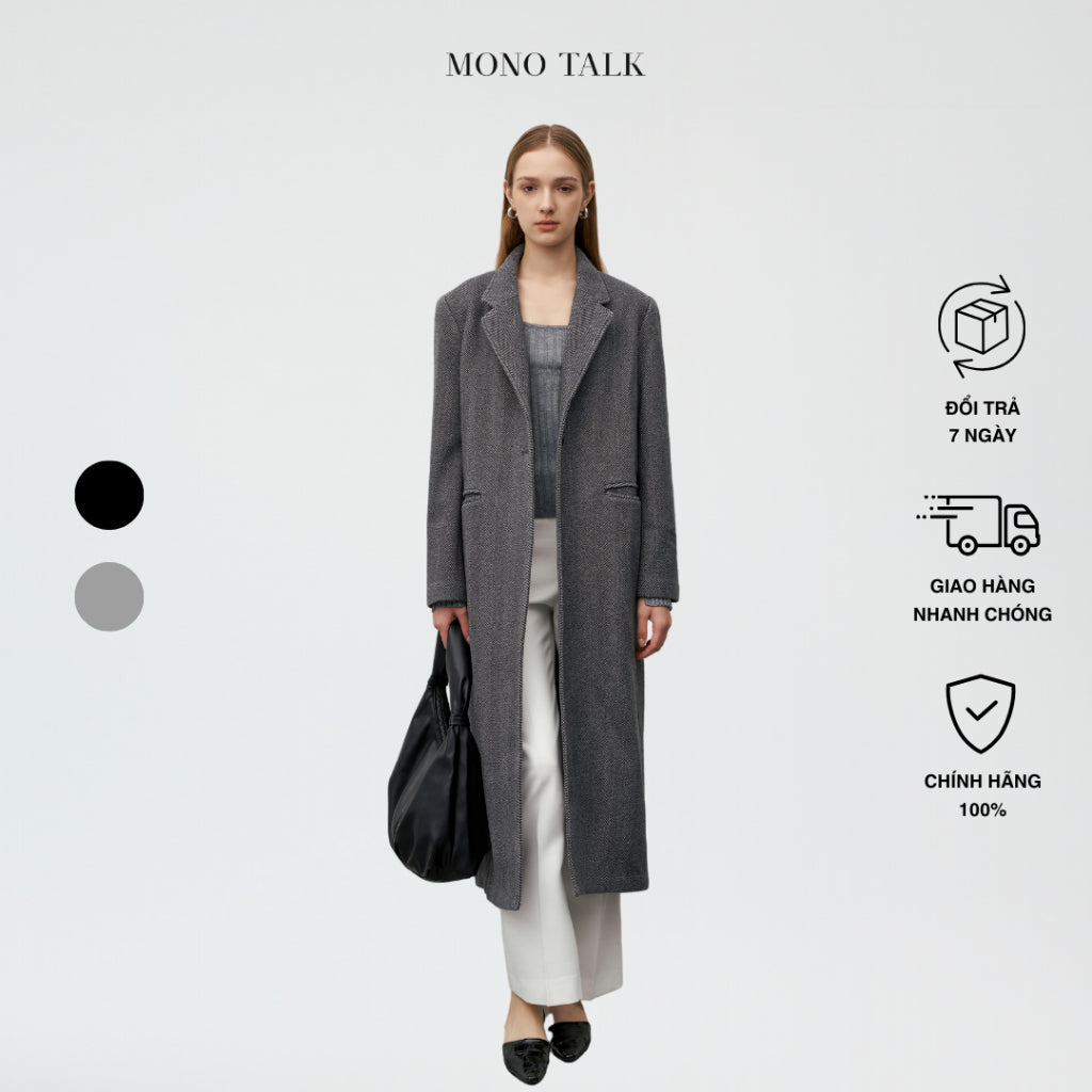 Trenchcoat dáng suông MONO TALK chất dạ cổ bẻ, nắp túi 2 bên, lớp lót lụa MOF23W-T70004TK