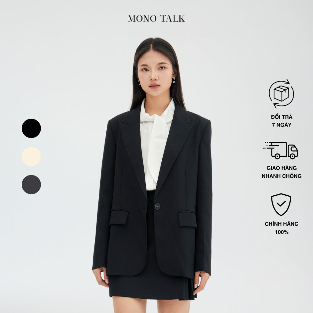 Áo Khoác Blazer MONO TALK dáng Oversize Giao 1 Hàng Khuy Cúc Trang Trí Vân Gỗ T40004TK