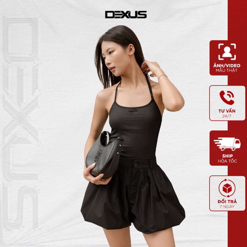 Women's two-strap camisole shirt, soft, sweat-absorbent, basic black color LEALIA TOP_DXA150054