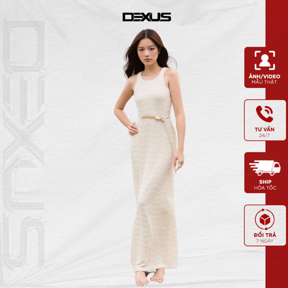 Women's Elegant Beige Soft Knitted Dress/Long Skirt MARIS DRESS_DXV140712 (Free Belt Included)