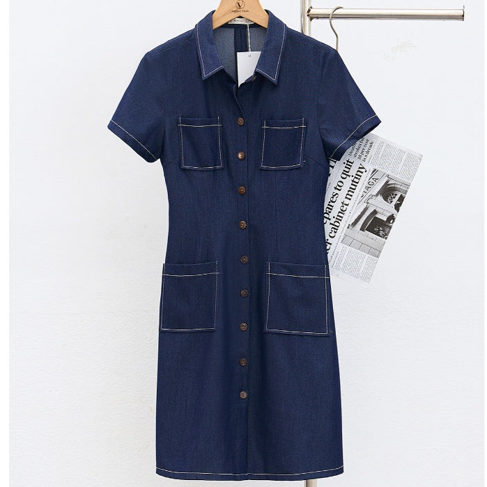 A-Line Jean Dress with Outstanding Pockets VIENNE TRAN V63R24H002