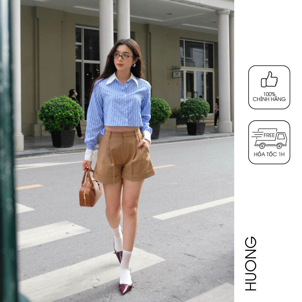 HUONG BOUTIQUE blue crop top shirt BSSM48