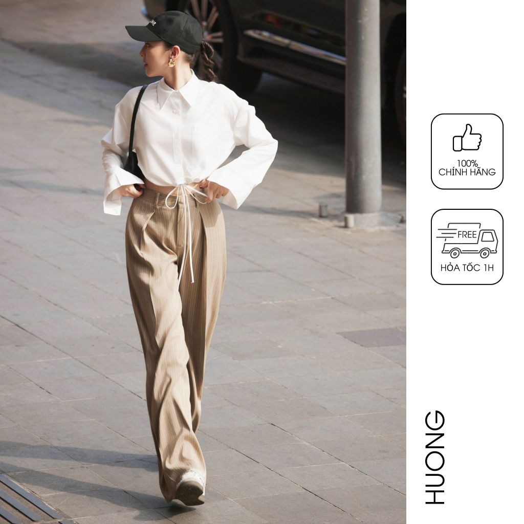 HUONG BOUTIQUE long-sleeved white elastic shirt BSSM59