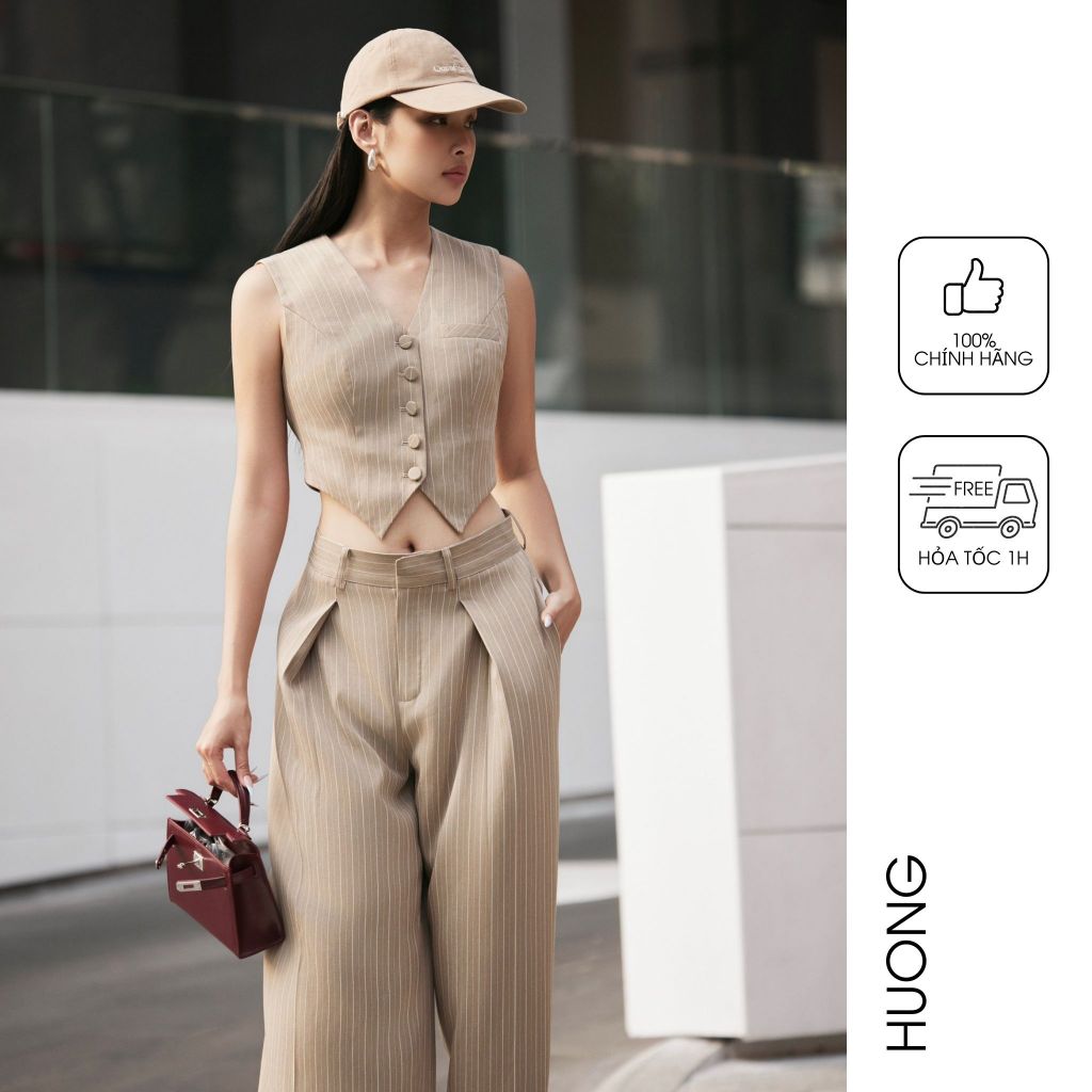 Áo gile kẻ nâu HUONG BOUTIQUE BSGILE02