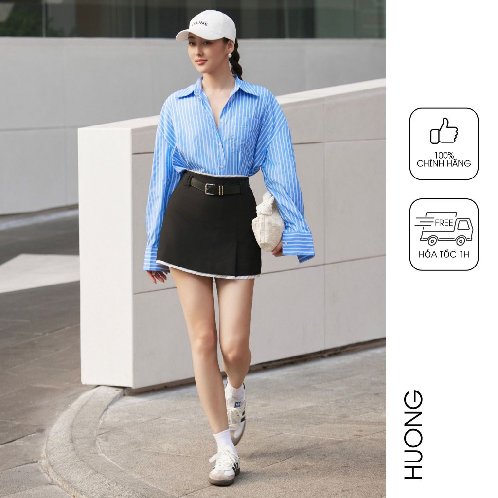 Áo sơ mi kẻ tăm xanh oversize HUONG BOUTIQUE BSSM50