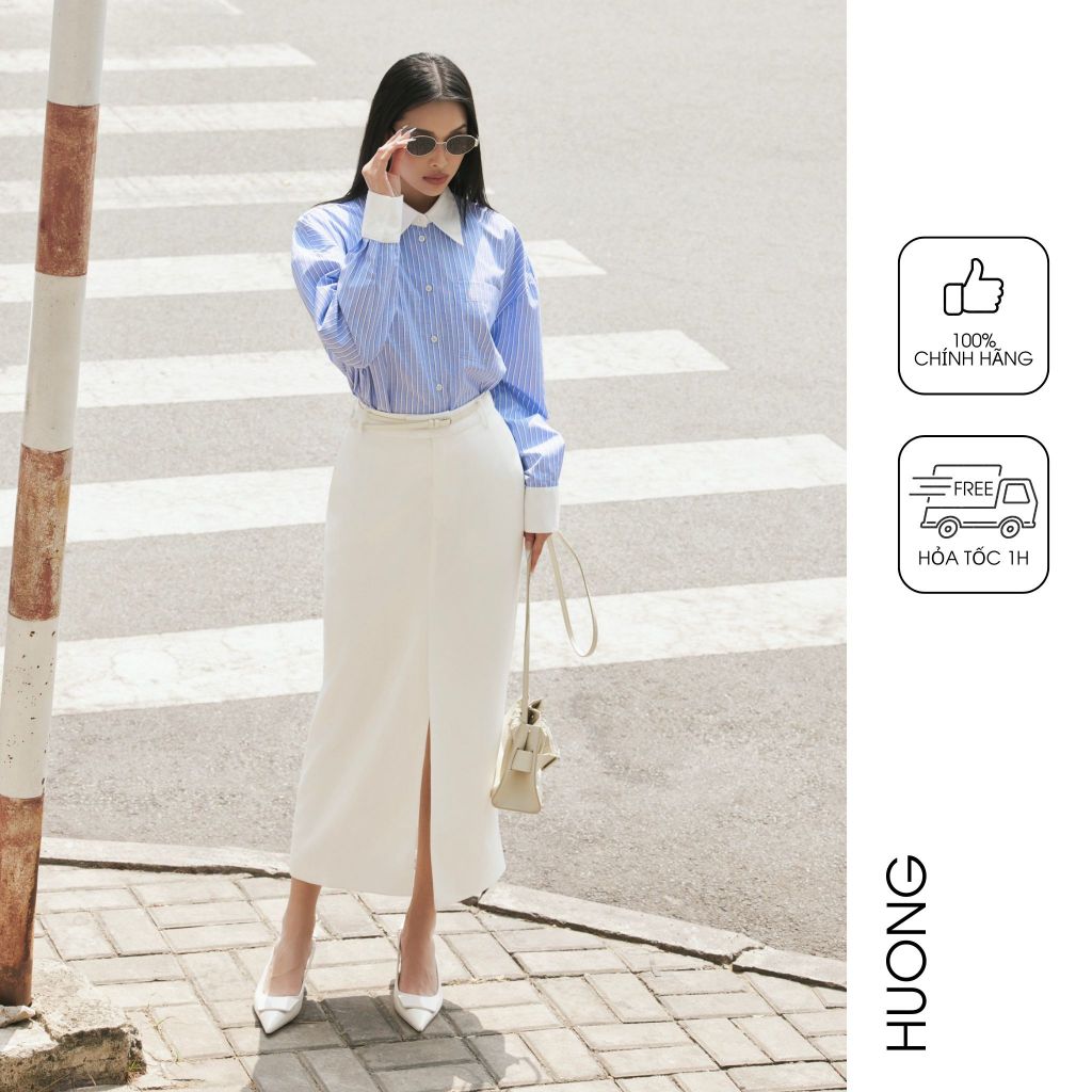 White pencil skirt with front slit HUONG BOUTIQUE BSZ25