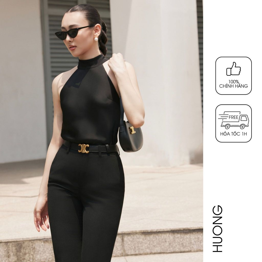 Áo sơ mi lụa đen cổ yếm HUONG BOUTIQUE BSSM58