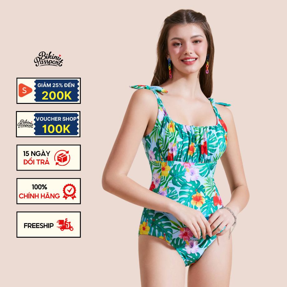 Đồ bơi Nữ BIKINI PASSPORT kiểu Một mảnh ngực áo tạo nhún bán nguyệt - Xanh ngọc - BS475_TU