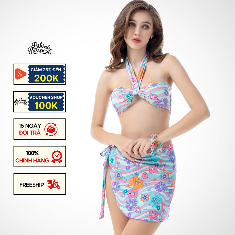 Bộ đồ bơi NỮ BIKINI PASSPORT kiểu Hai mảnh áo quây ngang, váy cover - màu Floral - BS469_FLO