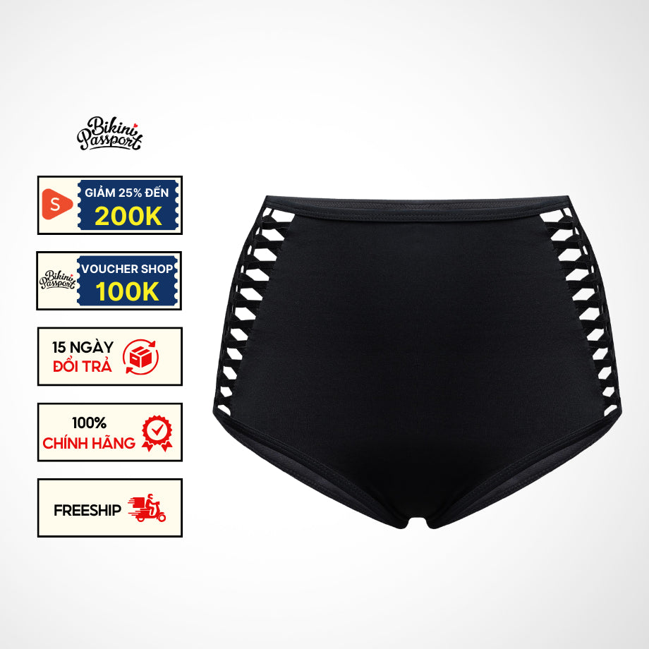 Quần bơi Nữ BIKINI PASSPORT kiểu lưng cao đan dây phối cách điệu 2 bên - màu Đen - BS237_BL