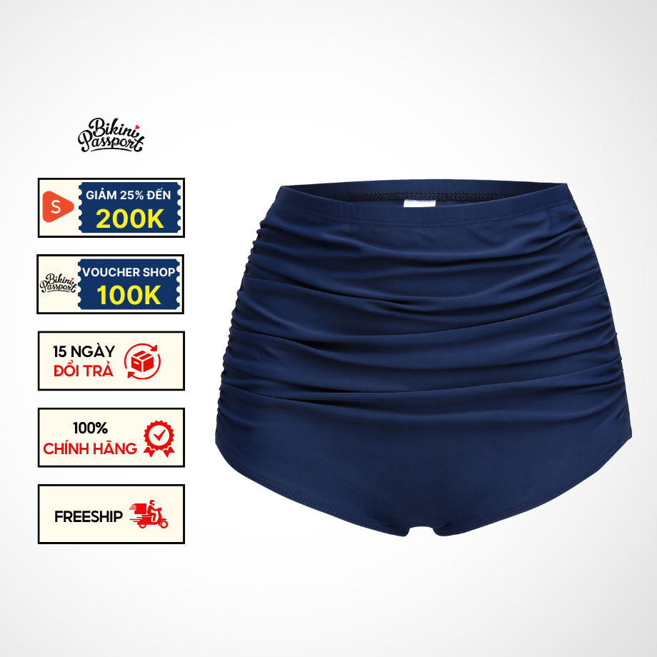 Quần bơi Lẻ NỮ BIKINI PASSPORT kiểu Lưng cao nhún trước - Xanh navy - BS234_NV