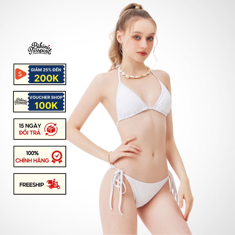 Bộ đồ bơi NỮ BIKINI PASSPORT kiểu Bikini cơ bản tam giác - Trắng - BS143_WH