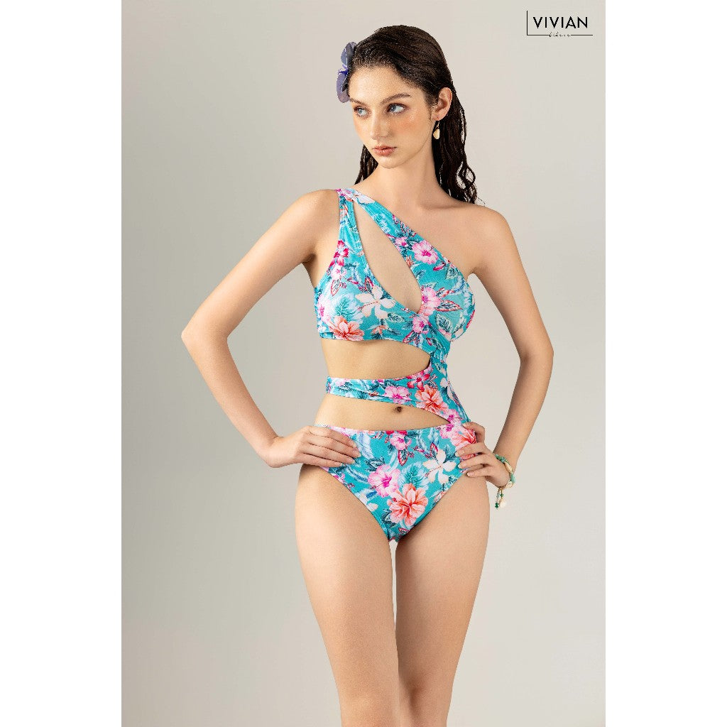 High-quality women's sexy one-piece swimsuit with cover skirt - Turquoise - VS212_TU