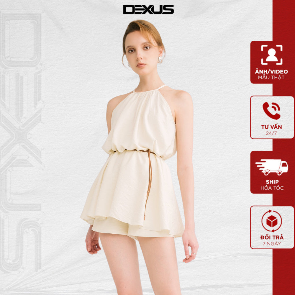 Women's set of long, straight-collar shirt and short shorts BOMY SET_DXA150068 + DXQ150022