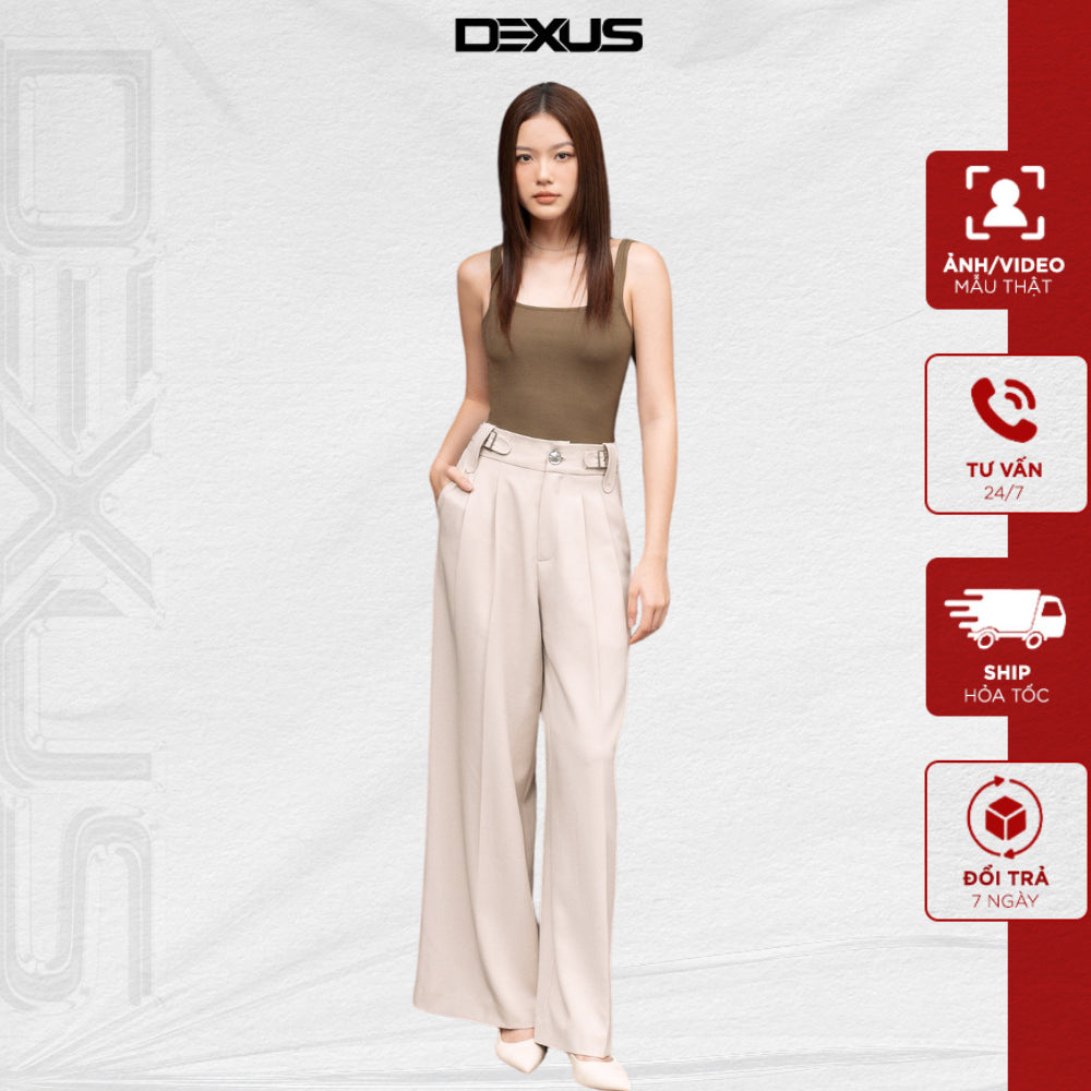 Women's basic straight long pants in black and beige, very easy to mix and match, from beautiful straight pants SANDRA PANTS _DXQ70216