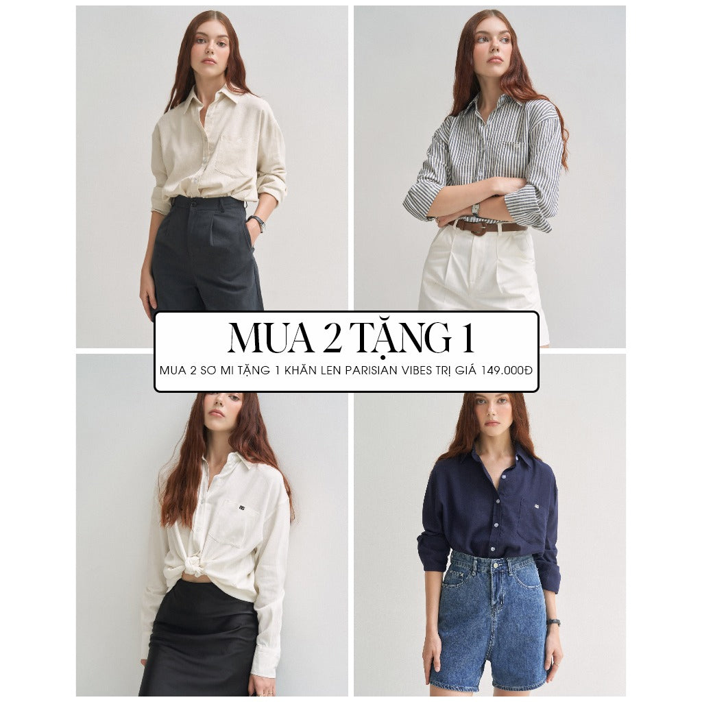 Áo Sơ Mi Linen Basic In Logo as Lana nổi Jazara | 3523 | Lana Official