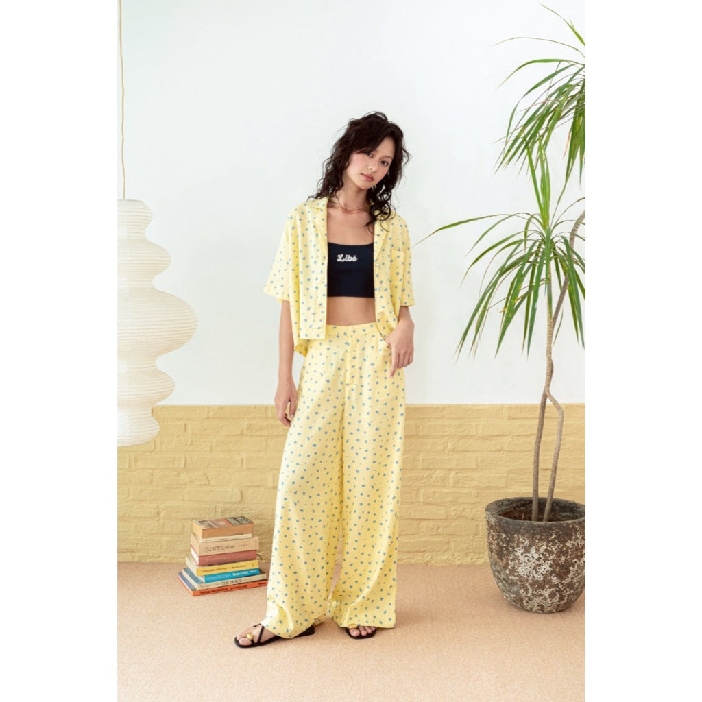 LIBÉ WORKSHOP - Long straight pants with yellow floral patterns