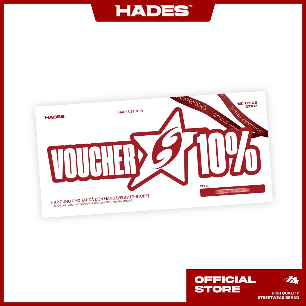 [QUÀ TẶNG KHÔNG BÁN] VOUCHER 10% - HADES BRAND CHÍNH HÃNG