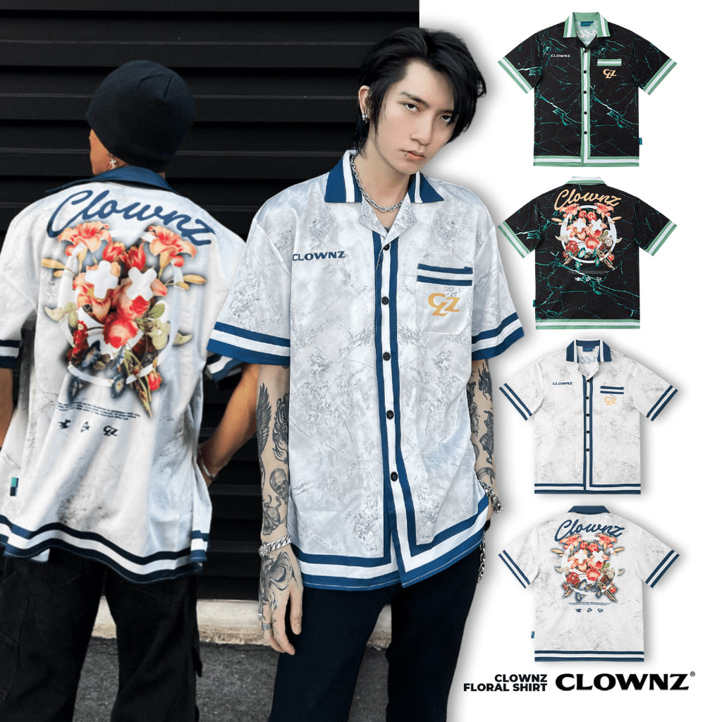 Áo sơ mi ClownZ Floral Shirt form rộng áo thun tay ngắn đẹp tay lỡ vải kate lụa cao cấp nam nữ