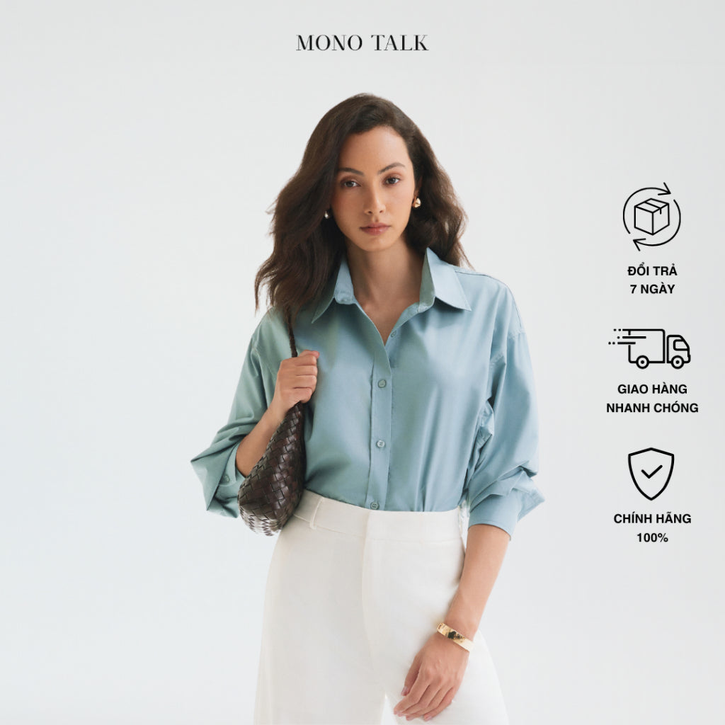 MONO TALK oversized shirt (grey blue) wrinkle-free, soft and cool poplin fabric T10001FT