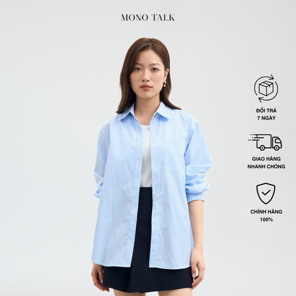 Áo sơ mi dáng oversize thân sau xếp ly MONO TALK cúc vàng trang trí MOF23W-T10003TK