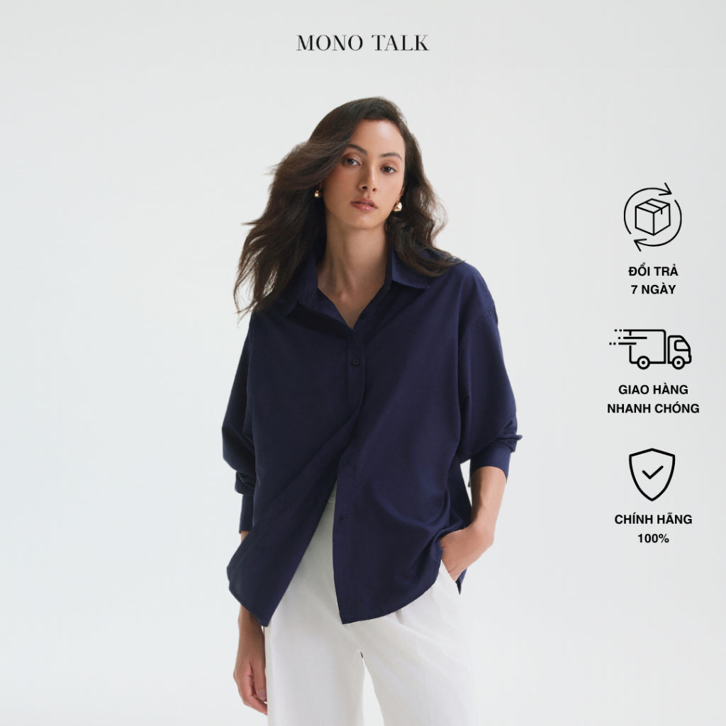 Áo sơ mi oversized MONO TALK (navy) vải poplin hạn chế nhăn, mềm mát T10001FT