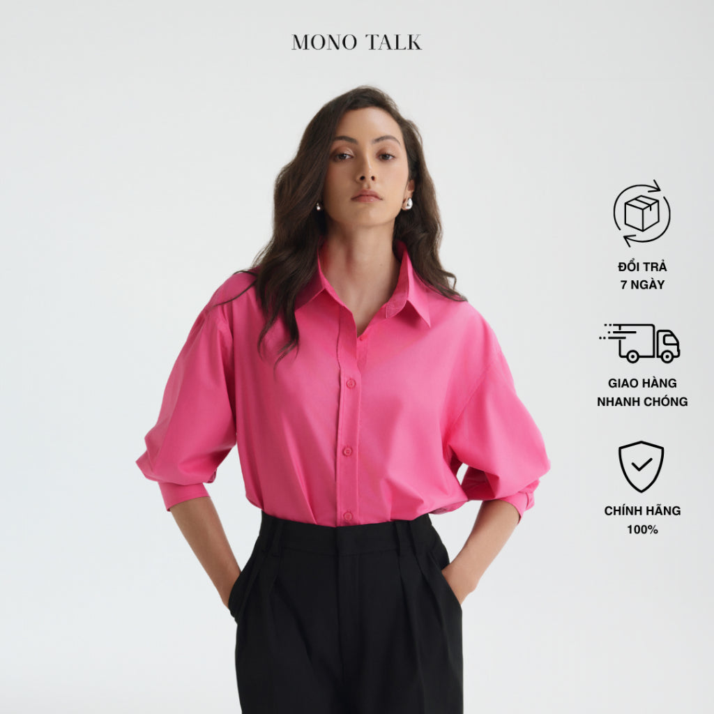 MONO TALK oversized shirt (dark pink) wrinkle-free, soft and cool poplin fabric T10001FT