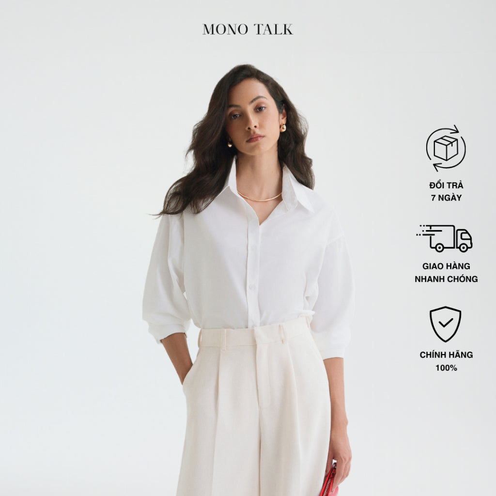 Áo sơ mi oversized MONO TALK (trắng) vải poplin hạn chế nhăn, mềm mát T10001FT