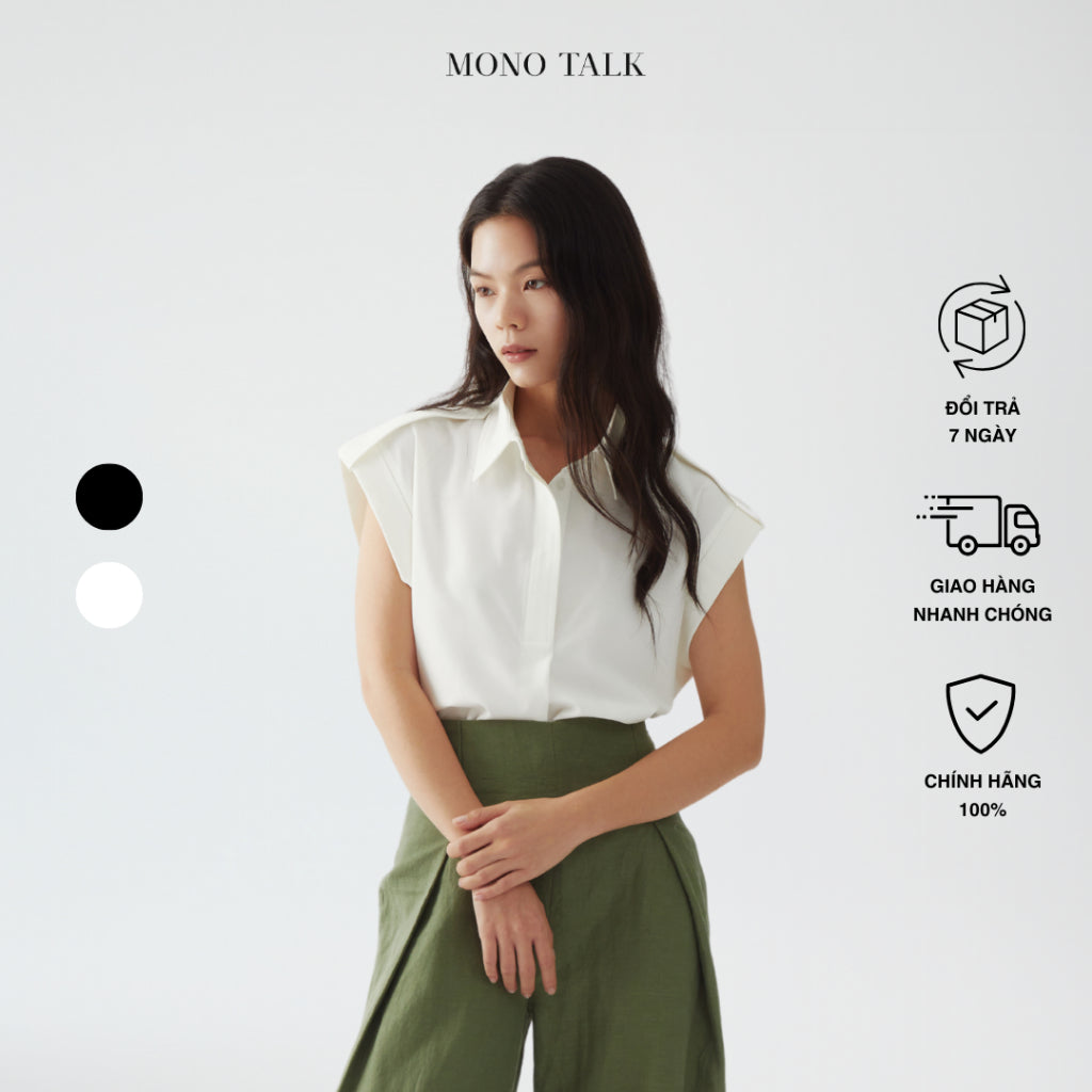 MONO TALK Short-Sleeved Shirt with Elegant Turn-down Collar and Fold-Sleeve Design MOF23S-T10020TK