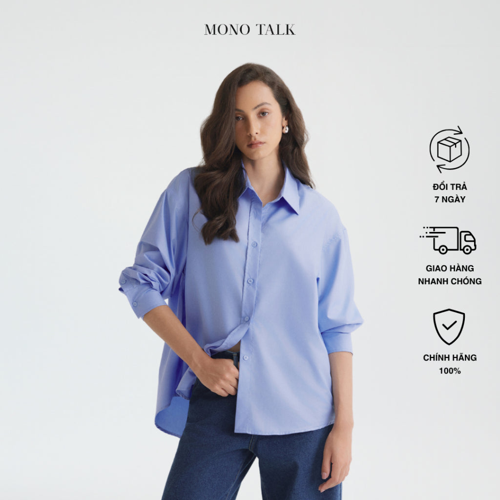 MONO TALK oversized shirt (sky blue) wrinkle-free, soft and cool poplin fabric T10001FT