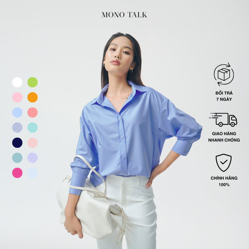 MONO TALK oversized shirt (color combination) wrinkle-free, soft and cool poplin fabric T10001FT