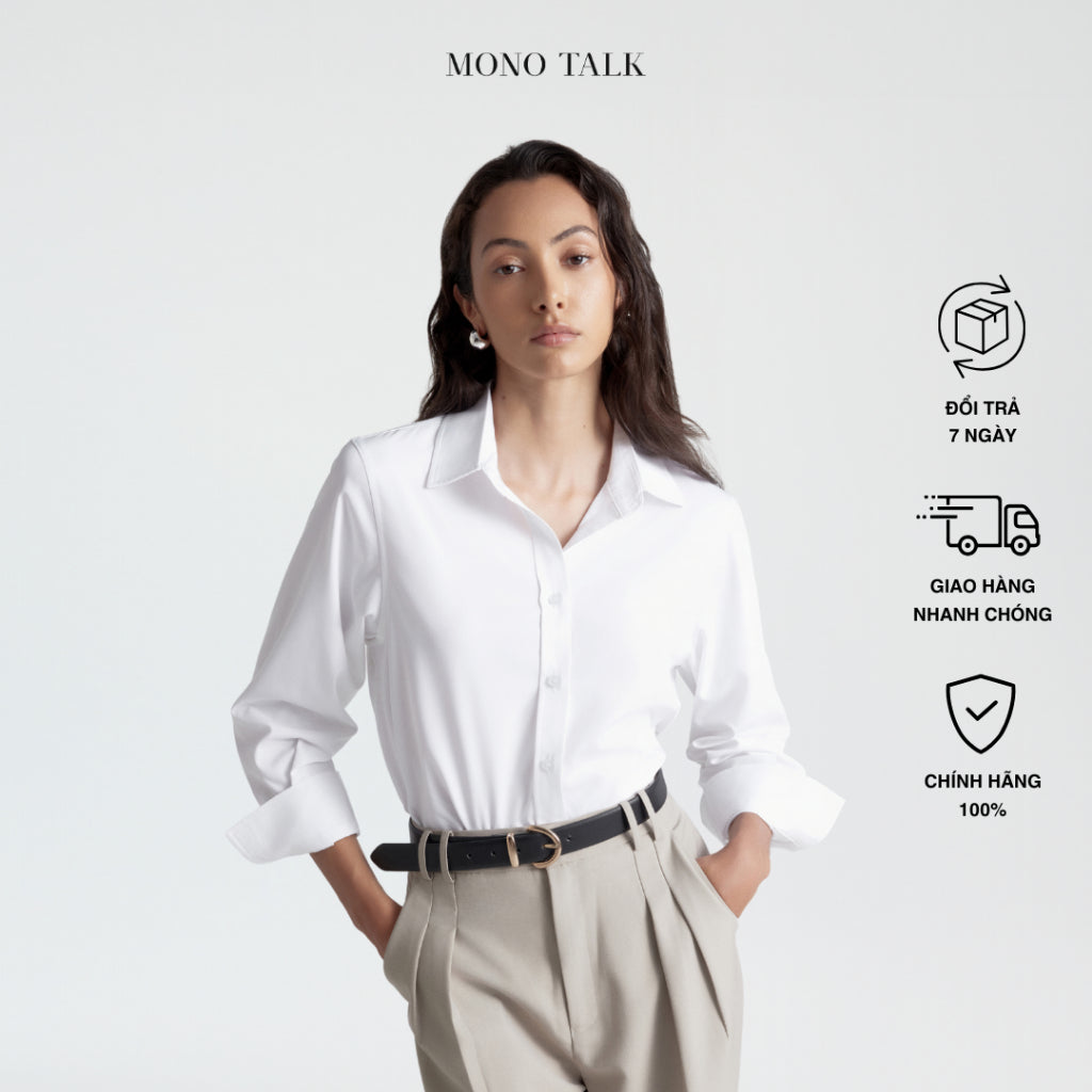 MONO TALK regular shirt (white) natural poplin fabric to reduce wrinkles, slim fit T10002FT