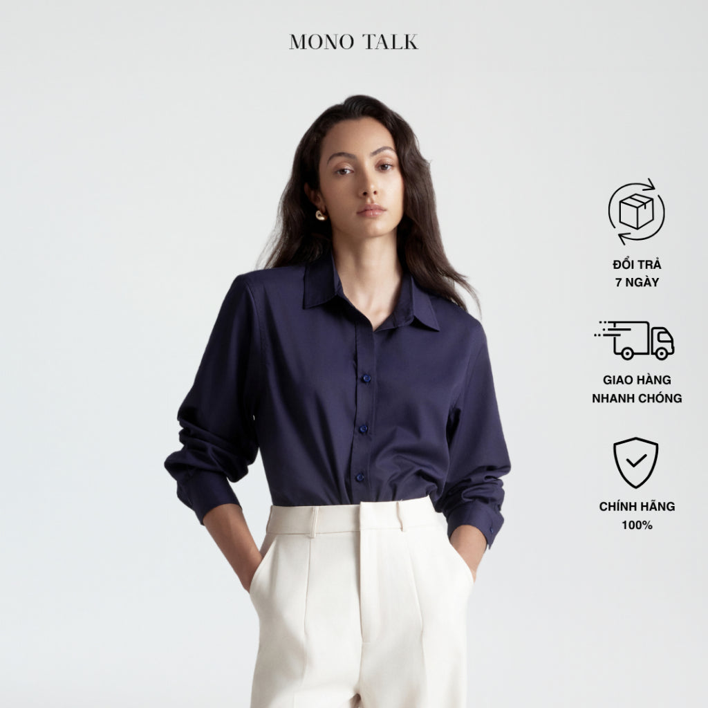 MONO TALK regular shirt (navy blue) natural poplin fabric to reduce wrinkles, slim fit T10002FT