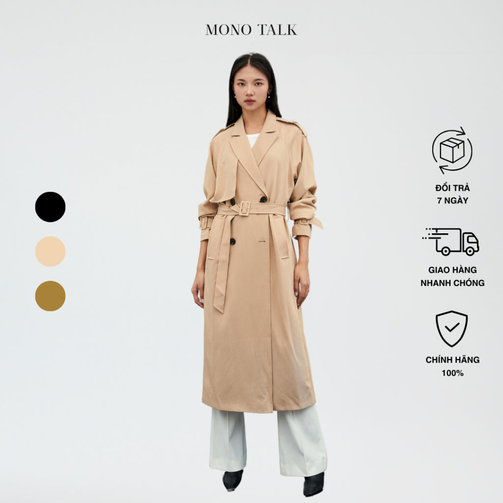 Trenchcoat dáng oversize MONO TALK thắt dây đai giữa, xẻ tà thân sau, có lớp lót lụa MOF23W-T70001TK