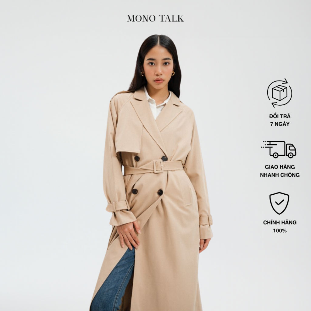 Trenchcoat dáng dài MONO TALK thiết kế giao 2 hàng khuy kèm đai cài T70010TK