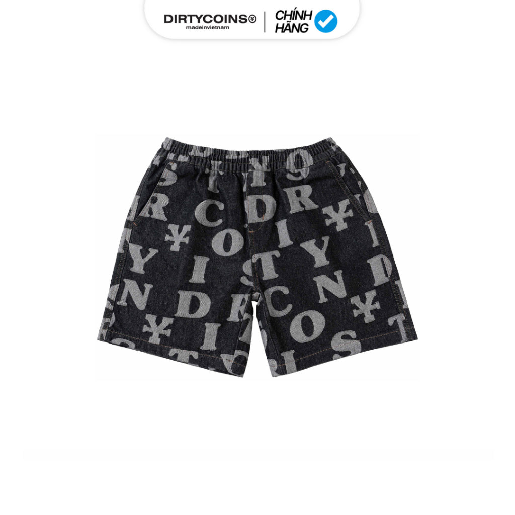 DirtyCoins Letters Monogram Denim Short Pants - Black