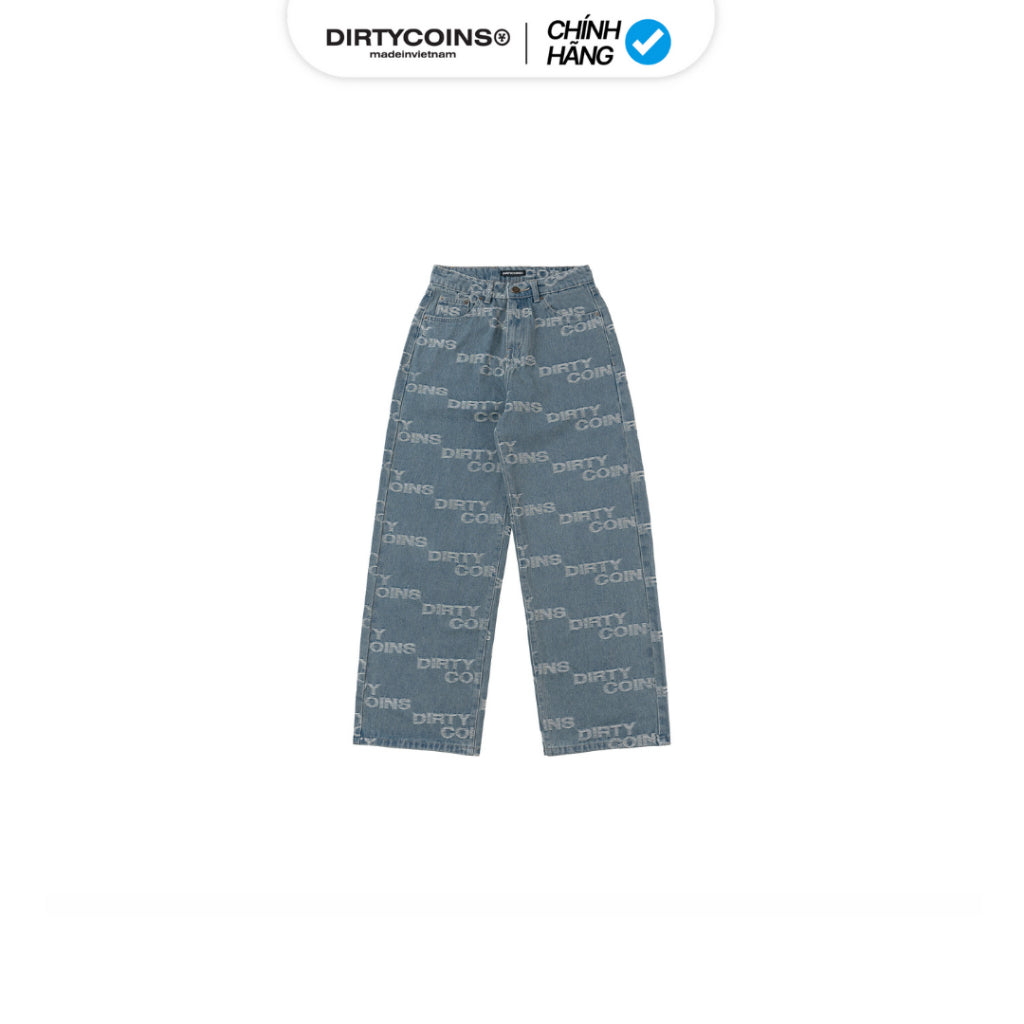 Quần DirtyCoins Denim Baggy Frayed Logo - Blue Wash