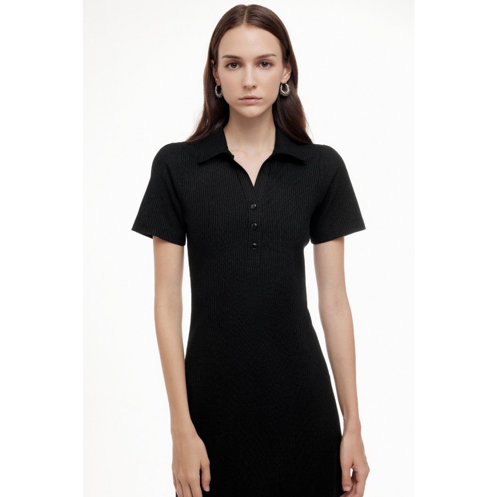 MONO TALK body-hugging Polo dress with long polo neck and decorative buttons The Ribbed Polo Dress O10001FT