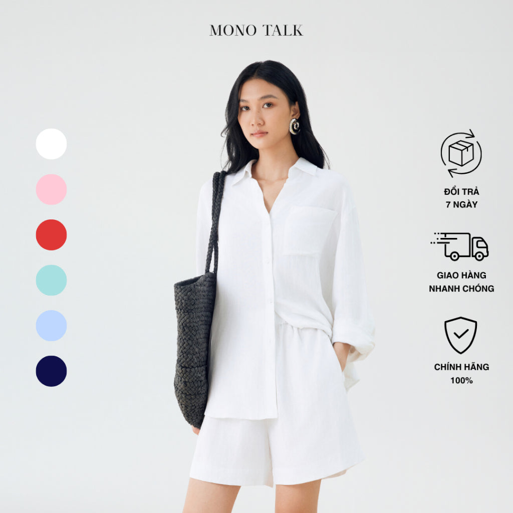 Áo sơ mi dáng relaxed MONO TALK linen lụa túi ngực trái MCS24S-T10008TK