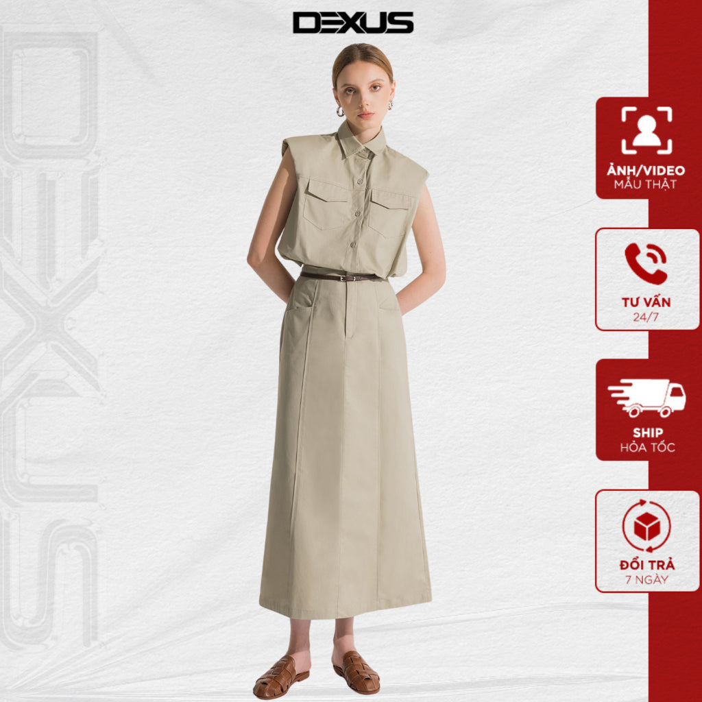 Women's set of sleeveless shirt, elegant basic beige long skirt GERIA SET _DXA160004+DXCV160004